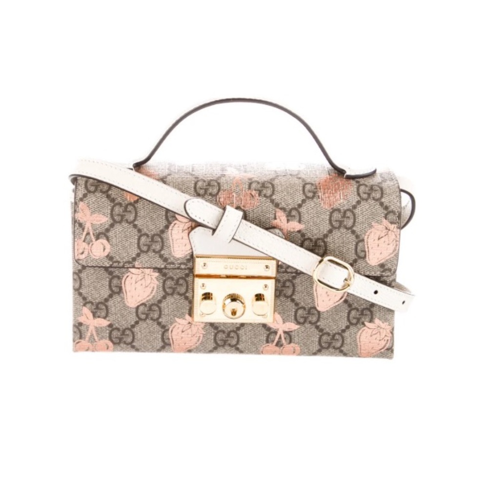 GUCCI Brown/Beige GG Supreme Canvas Berry Print Mini Padlock Shoulder Bag